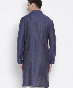 VASTRAMAY Men's Blue Cotton Silk Blend Kurta