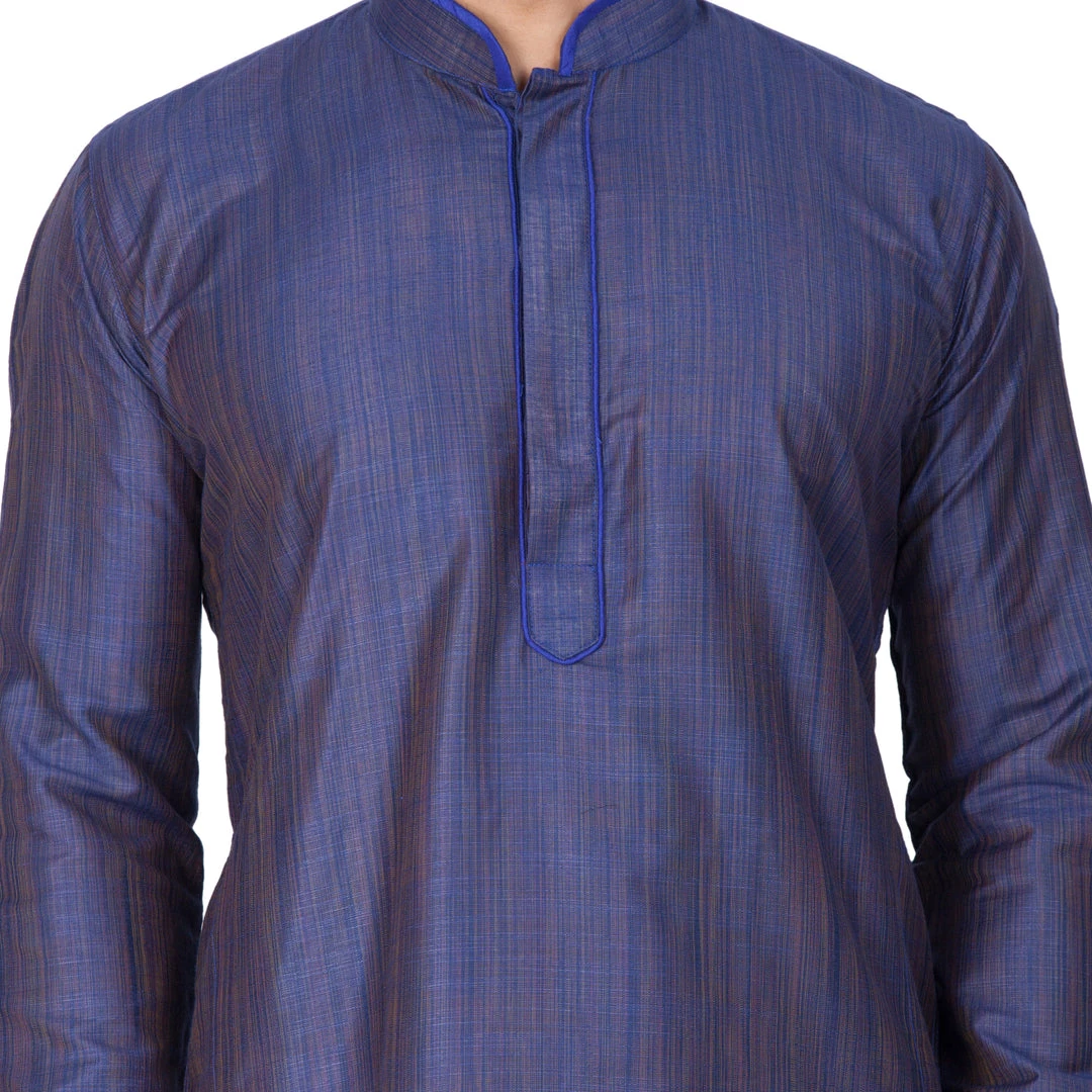Vastramay Men's Blue Cotton Silk Blend Kurta And Pyjama Set 5 Vastramay Men's Blue Cotton Silk Blend Kurta And Pyjama Set