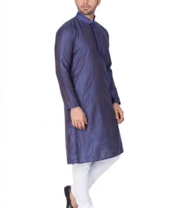 Vastramay Men's Blue Cotton Silk Blend Kurta And Pyjama Set