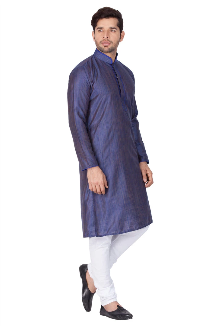 Vastramay Men's Blue Cotton Silk Blend Kurta And Pyjama Set 4 Vastramay Men's Blue Cotton Silk Blend Kurta And Pyjama Set
