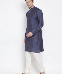 Vastramay Men's Blue Cotton Kurta And Pyjama Set