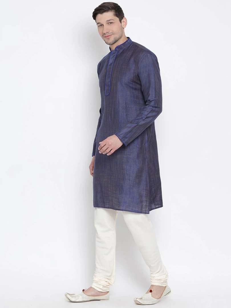Vastramay Men's Blue Cotton Kurta And Pyjama Set 4 Vastramay Men's Blue Cotton Kurta And Pyjama Set