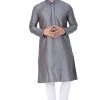 Vastramay Men's Grey Cotton Silk Blend Kurta And Pyjama Set