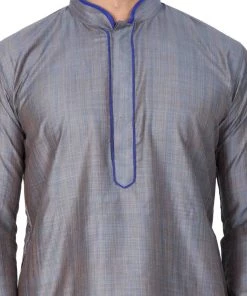 Vastramay Men's Grey Cotton Silk Blend Kurta And Pyjama Set