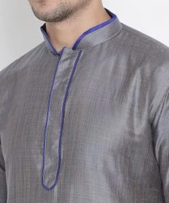 Vastramay Men's Grey Cotton Kurta And Pyjama Set