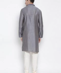 Vastramay Men's Grey Cotton Kurta And Pyjama Set