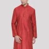 VASTRAMAY Men's Maroon Cotton Silk Blend Kurta 1 VASTRAMAY Men's Maroon Cotton Silk Blend Kurta