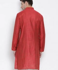 VASTRAMAY Men's Maroon Cotton Silk Blend Kurta