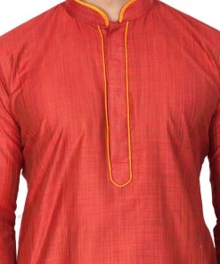 Vastramay Men's Maroon Cotton Silk Blend Kurta And Pyjama Set