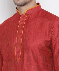 VASTRAMAY Men's Maroon Cotton Silk Blend Kurta