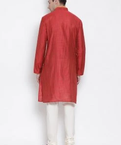 Vastramay Men's Maroon Cotton Kurta And Pyjama Set
