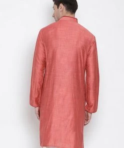 VASTRAMAY Men's Pink Cotton Silk Blend Kurta