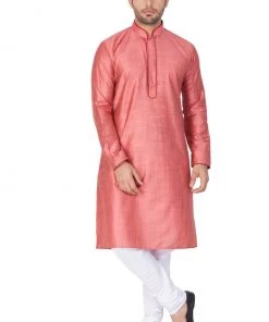 Vastramay Men's Pink Cotton Silk Blend Kurta And Pyjama Set