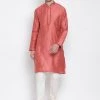 Vastramay Men's Pink Cotton Kurta And Pyjama Set