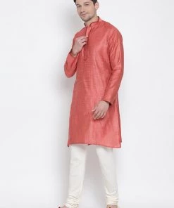 Vastramay Men's Pink Cotton Kurta And Pyjama Set