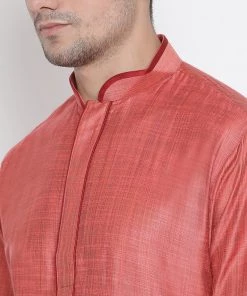 Vastramay Men's Pink Cotton Kurta And Pyjama Set