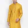 VASTRAMAY Men's Yellow Cotton Silk Blend Kurta