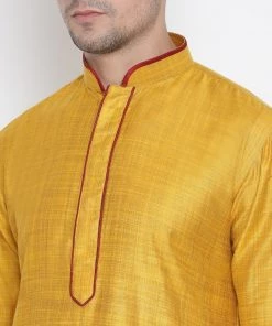 Vastramay Men's Yellow Cotton Kurta And Pyjama Set 10 Vastramay Men's Yellow Cotton Kurta And Pyjama Set