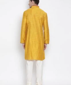 Vastramay Men's Yellow Cotton Kurta And Pyjama Set 11 Vastramay Men's Yellow Cotton Kurta And Pyjama Set