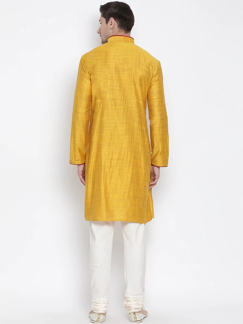 Vastramay Men's Yellow Cotton Kurta And Pyjama Set 6 Vastramay Men's Yellow Cotton Kurta And Pyjama Set