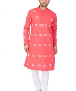 VASTRAMAY Men's Pink Cotton Kurta