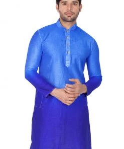 Vastramay Men's Blue Cotton Silk Blend Kurta