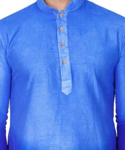 Vastramay Men's Blue Cotton Silk Blend Kurta
