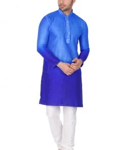 Vastramay Men's Blue Cotton Silk Blend Kurta