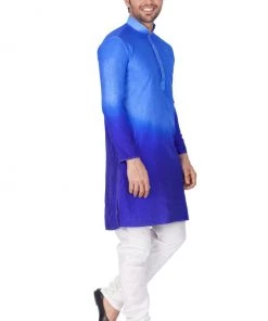 Vastramay Men's Blue Cotton Silk Blend Kurta And Pyjama Set