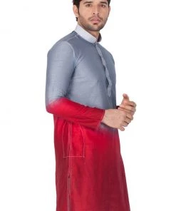 Vastramay Men's Grey Cotton Silk Blend Kurta