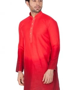 Vastramay Men's Red Cotton Silk Blend Kurta