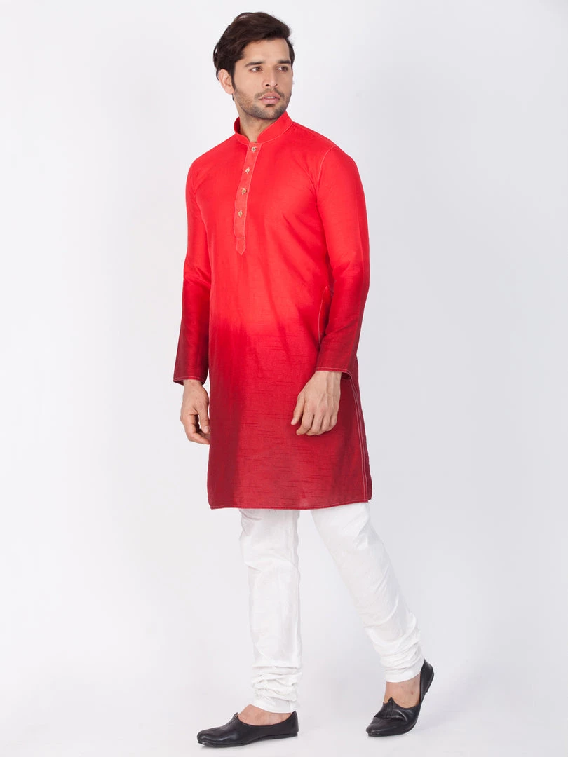 Vastramay Men's Red Cotton Silk Blend Kurta And Pyjama Set 4 Vastramay Men's Red Cotton Silk Blend Kurta And Pyjama Set
