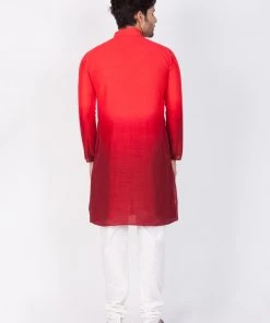 Vastramay Men's Red Cotton Silk Blend Kurta And Pyjama Set 11 Vastramay Men's Red Cotton Silk Blend Kurta And Pyjama Set