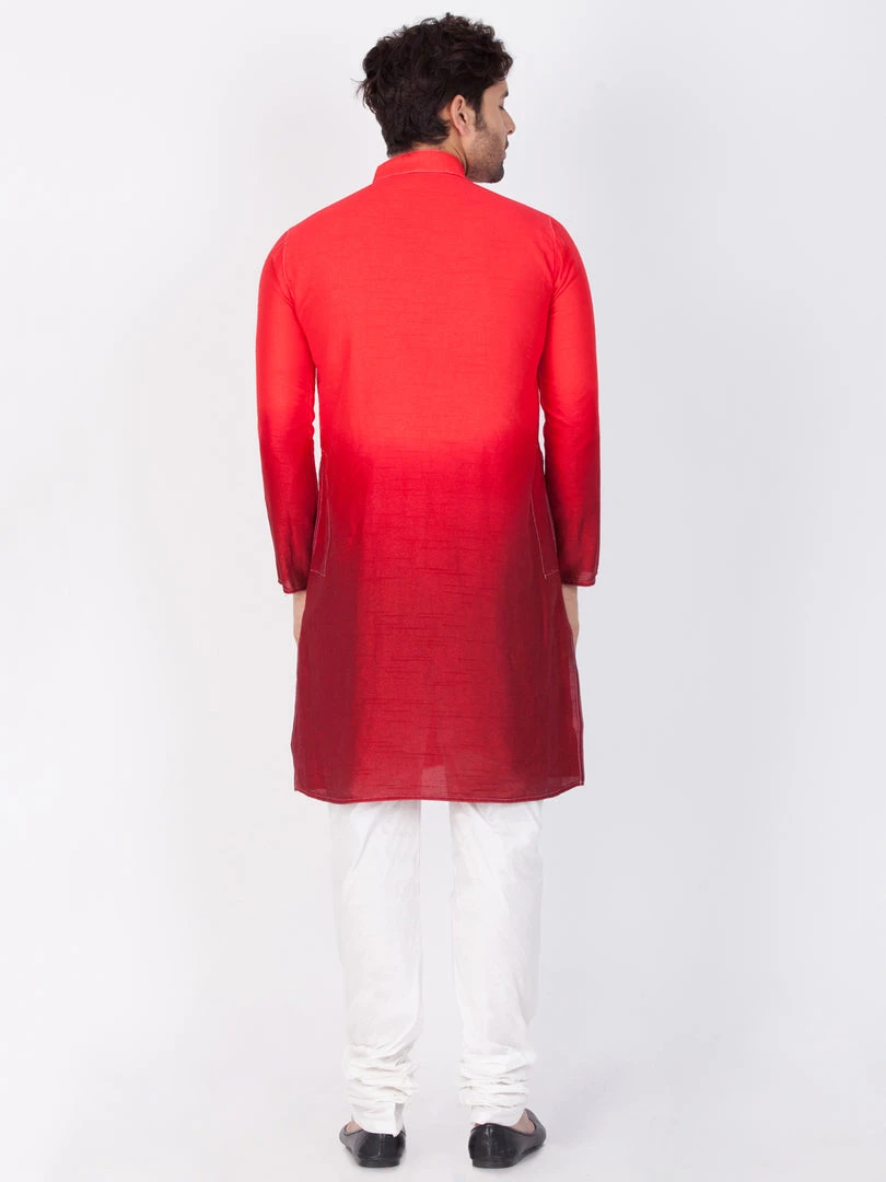 Vastramay Men's Red Cotton Silk Blend Kurta And Pyjama Set 6 Vastramay Men's Red Cotton Silk Blend Kurta And Pyjama Set