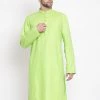 VASTRAMAY Men's Green Cotton Blend Kurta