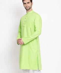 VASTRAMAY Men's Green Cotton Blend Kurta