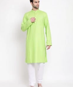 Vastramay Men's Green Cotton Blend Kurta And Pyjama Set