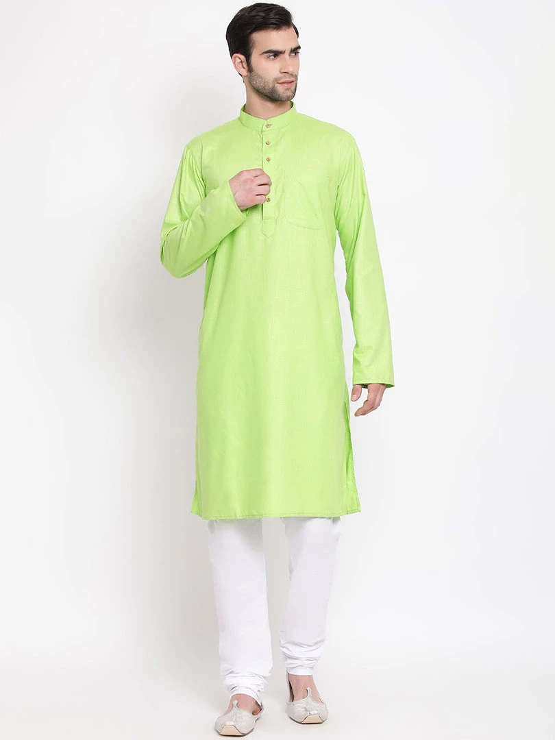 Vastramay Men's Green Cotton Blend Kurta And Pyjama Set 3 Vastramay Men's Green Cotton Blend Kurta And Pyjama Set