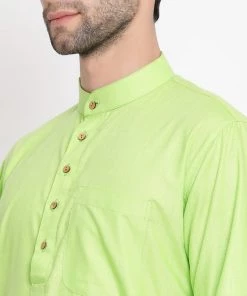Vastramay Men's Green Cotton Blend Kurta And Pyjama Set