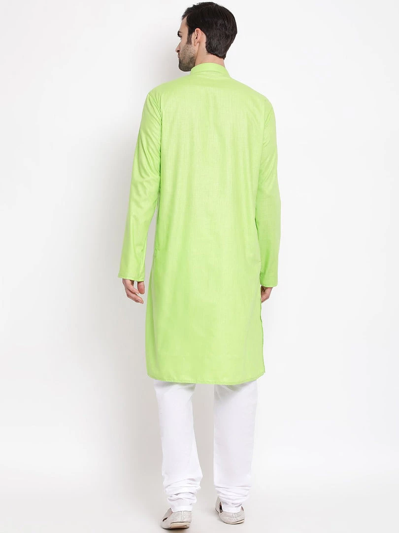 Vastramay Men's Green Cotton Blend Kurta And Pyjama Set 5 Vastramay Men's Green Cotton Blend Kurta And Pyjama Set