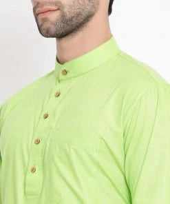 Vastramay Men's Green Cotton Blend Kurta And Pyjama Set