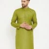 VASTRAMAY Men's Mehendi Green Cotton Blend Kurta