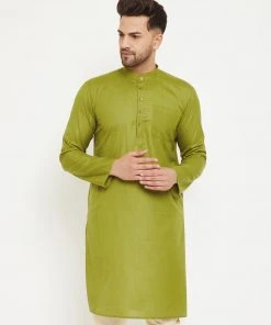 VASTRAMAY Men's Mehendi Green Cotton Blend Kurta