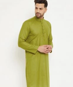 VASTRAMAY Men's Mehendi Green Cotton Blend Kurta