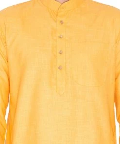 Vastramay Men's Orange Linen Kurta And Pyjama Set 10 Vastramay Men's Orange Linen Kurta And Pyjama Set