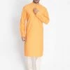 Vastramay Men's Orange Cotton Blend Kurta And Pyjama Set
