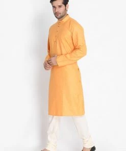 Vastramay Men's Orange Cotton Blend Kurta And Pyjama Set