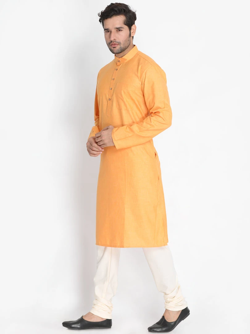 Vastramay Men's Orange Linen Kurta And Pyjama Set 4 Vastramay Men's Orange Linen Kurta And Pyjama Set
