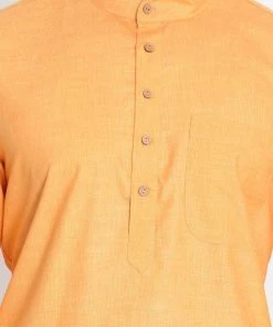 Vastramay Men's Orange Cotton Blend Kurta And Pyjama Set