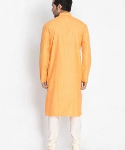 Vastramay Men's Orange Cotton Blend Kurta And Pyjama Set